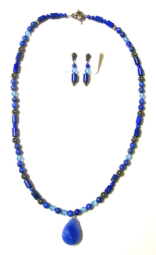 Blue Lapis Stone Necklace and Earrings