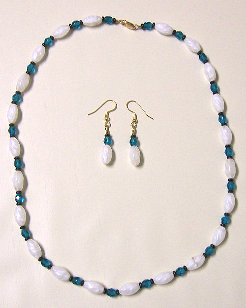 Turquoise and White Necklace and Earrings