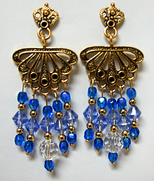 Blue Crystal Filagree Earrings