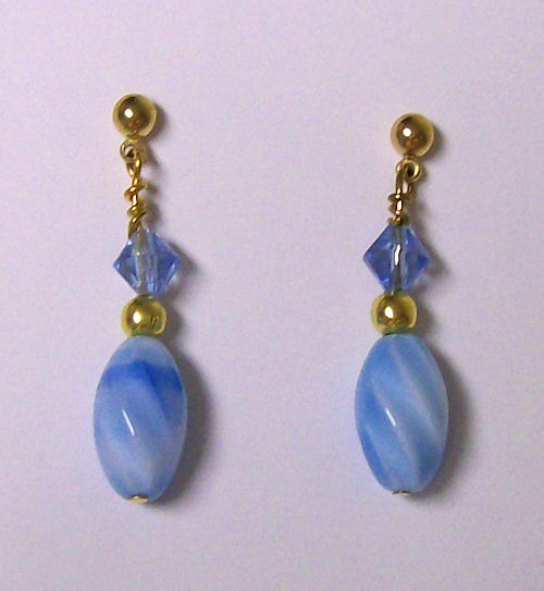 Blue Bead and Crystal Earrings