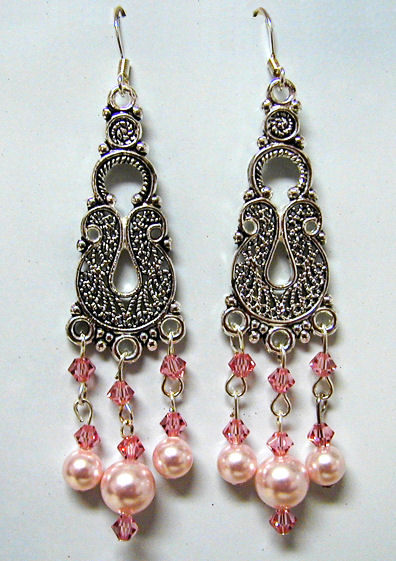 Pink Pearls and Swarovski Crystals Hook Earrings