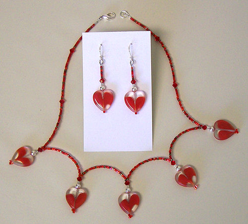 Scalloped Heart Necklace and Earrings
