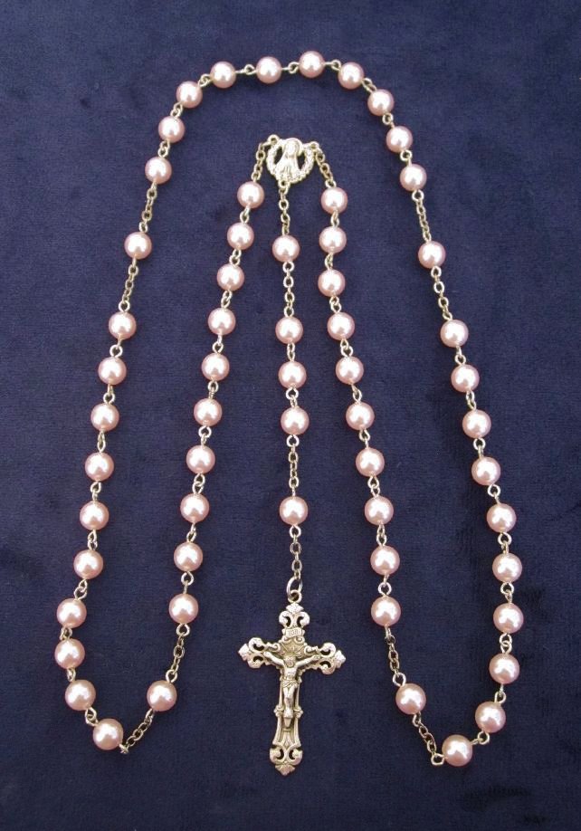 Sterling Silver Swarovski Pink Pearl Rosary
